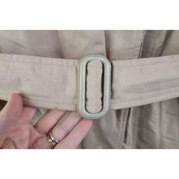 Vintage 70s 80s Orvis Womens 12 Distressed Lined Belted Trench Coat Jacket Beige - Picture 6 of 16